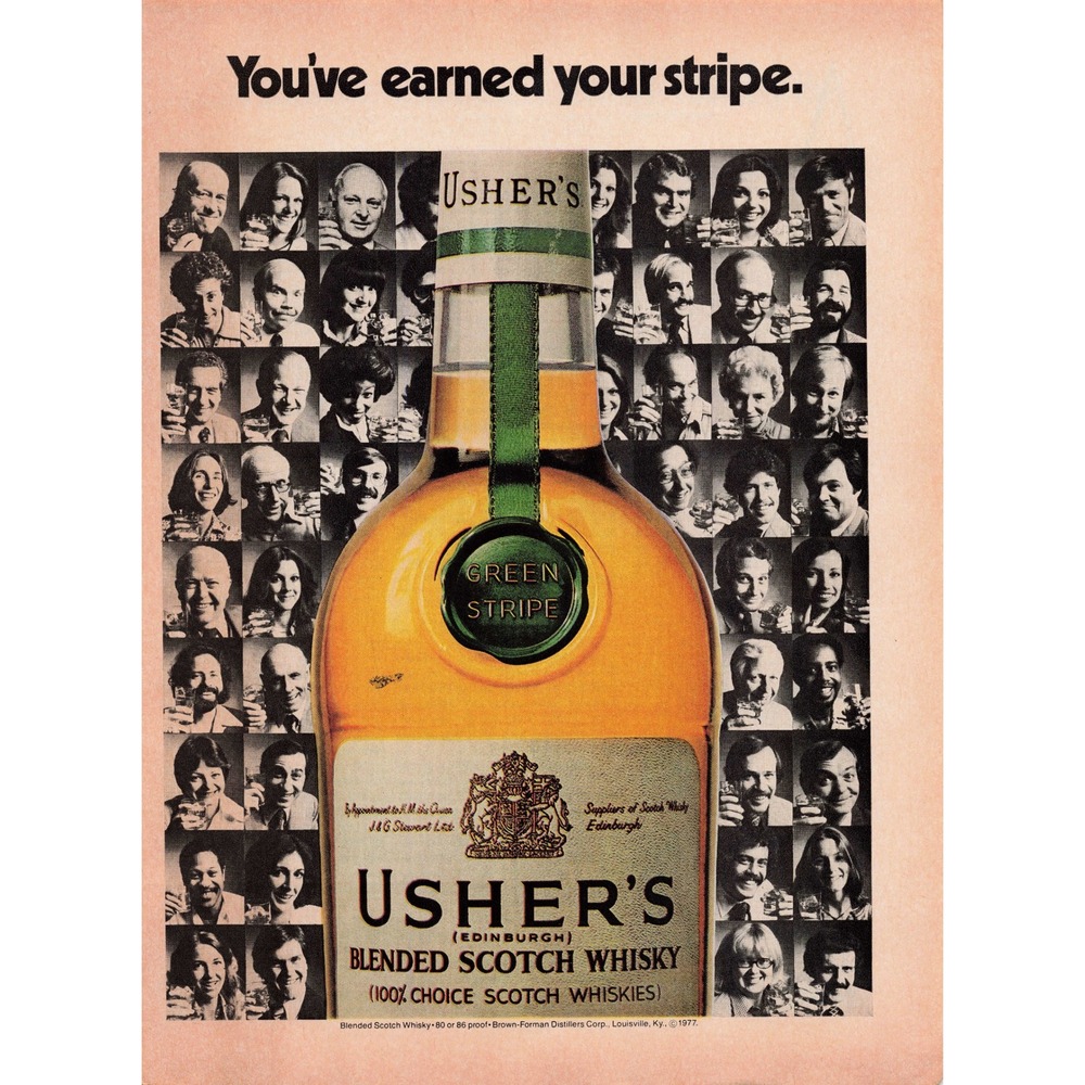Usher's Green Stripe Blended Scotch Whisky Vintage 1977 Print Ad Advertisement - Picture 1 of 1